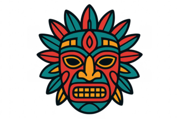 Colorful tiki tribal mask illustration on transparent background