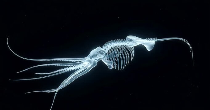Bioluminescent squid showcasing intricate anatomy in deep ocean setting
