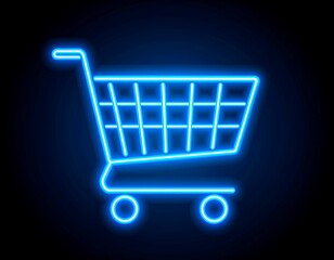 Neon Shopping Cart Icon on Dark Background: Online Shopping Concept