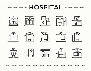 Hospital linear icon set. Thin web icons. Contains outline symbols like healthcare, health, pharmacy, care. Editable vector art. Health simple icon set.