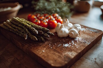 Fresh vegetables on a wooden board