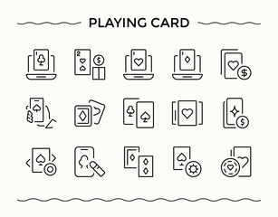 Playing Card line icon set. Minimal thin line web icons set. Roulette icon set. Includes symbols for casino, gambling, jack, playing, heart, chance, fortune and more.