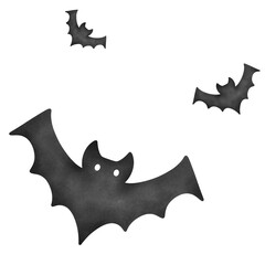 Flying bats with glowing eyes in spooky dark Halloween night.
