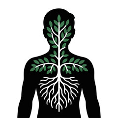 An illustration of a person with a tree inside his body, symbolizing growth and connection with nature
