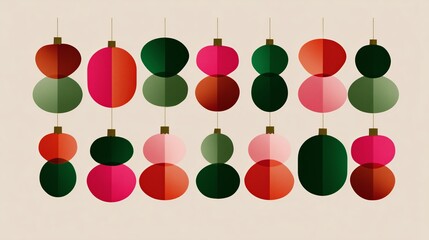 Colorful holiday ornaments hanging in a festive arrangement during winter season