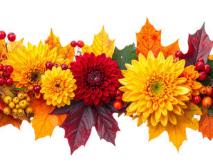Vibrant autumn harvest garland featuring colorful fall leaves berries and chrysanthem