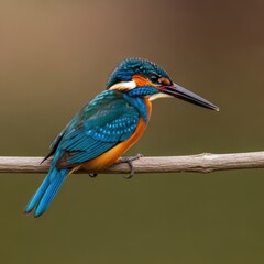 Vibrant kingfisher perched serenely on a branch in its natural habitat
