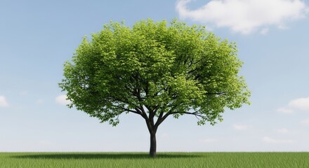 Lush deciduous tree under a serene blue sky offers peaceful scenery
