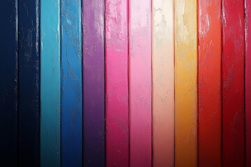Colorful painted wooden planks vertical rainbow texture vibrant pastel tones rustic artistic background creative pattern bold contrast decorative design