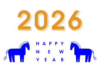 2026_HAPPY NEW YEAR_年賀状デザイン_横,午年,馬_青,金｜2026_HAPPY NEW YEAR_New Year's Card Design_Horizontal, Year of the Horse,Horse_Blue, Gold
