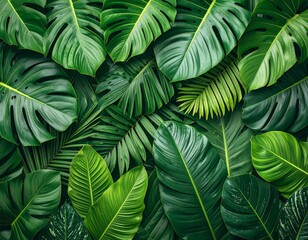 Tropical leaves arranged in a dense pattern