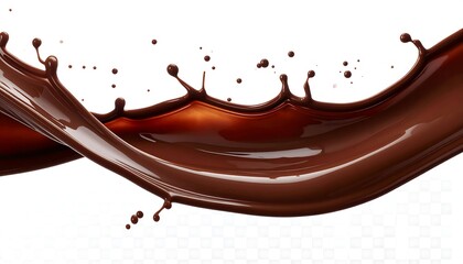 A dynamic splash of dark, glossy liquid against a clean white backdrop, showcasing movement and form. Detailed illustration of droplets