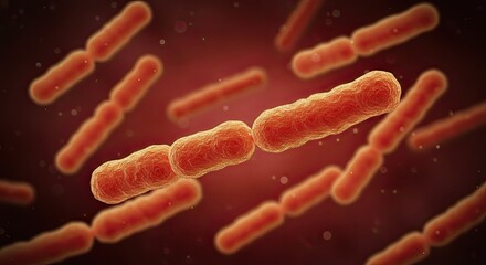Microscopic view of vibrant rod shaped bacteria colonies, illustrating cellular structures and biological processes in a scientific research context
