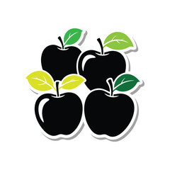 Four Black Apple Silhouettes with Green and Yellow Leaves