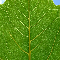 Obraz premium Close-up of a vibrant green leaf's intricate vein structure (1)