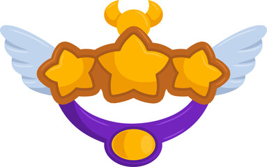 Ornamental badge with stars, wings, and stylized horns.