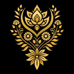  golden floral embroidery design on black fabric