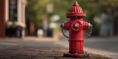 A red fire hydrant is on a street.
