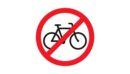 A common traffic sign, a bicycle silhouette is overlaid with a red circle and a slash, indicating that cycling is prohibited in this zone