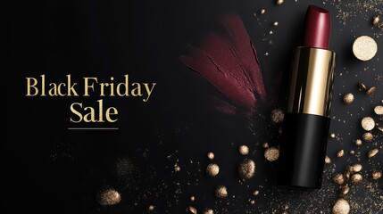 Black friday sale with lipstick and smear of burgundy color on black background