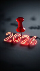 Planning for 2026 A Red Push Pin Marking the Year on a Dark Background