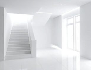 Fototapeta premium Modern Minimalist Interior with a White Staircase and Bright Natural Light