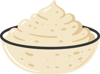 A close-up view of a bowl filled with a creamy, light-colored, whipped food.