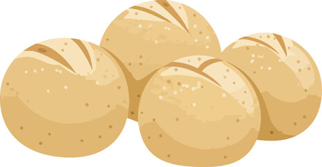 Illustration of four round bread rolls with scored tops.
