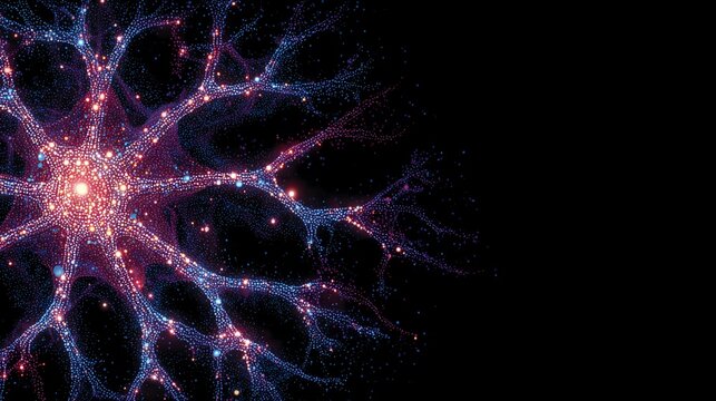 Abstract Neuron Illustration with Glowing Connections on Black Background for Scientific