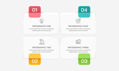 4 Step Glassmorphism Infographic Template for Business Strategy and Goal Planning. Vector illustration.