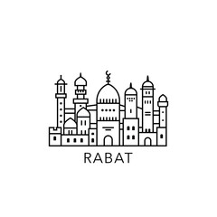 Rabat skyline, horizon logo. Panorama of Morocco city icon, abstract landmarks, skyscrapers, downtown. Isolated thin line graphic, vector clipart