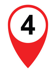 Location Marker Vector – Red Map Pin with Number 04 Inside White Circle for Mapping and Data Visualization