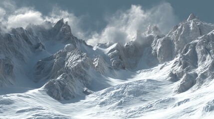 Obraz premium Majestic Snow-Covered Mountains Under Dramatic Clouds Capturing Nature's Raw Beauty and Power