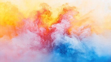 Naklejka premium Abstract vibrant colorful smoke plumes in red, orange, yellow, blue blend and swirl