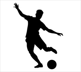 Silhouette of football and soccer players running and jumping in action illustration.