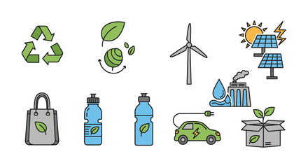 Eco-Friendly Icons Sustainable Living & Renewable Energy Concepts