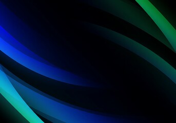 Abstract background with blue and green curved lines on a black backdrop
