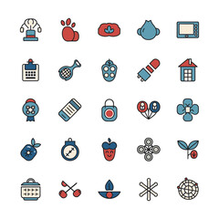 A diverse collection of modern flat line icons with color. An isolated set of vector symbols for graphic design and user interface