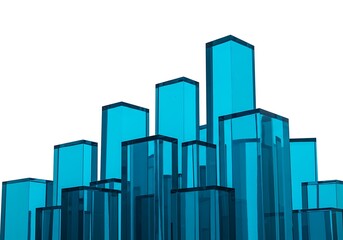 Abstract blue crystal city isolated on white background, modern architecture