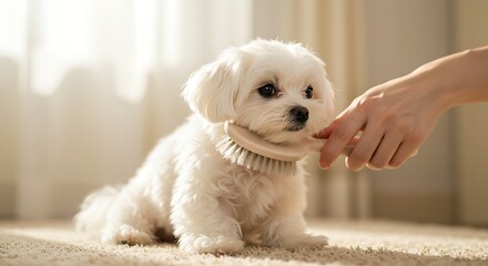 Adorable dog enjoys grooming session at home