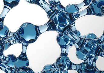 Abstract blue water molecule structure isolated on white background with bubbles