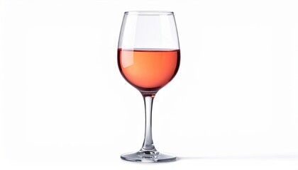 A clear glass filled with ros&Atilde;&copy; wine, elegantly displayed against a white background, highlighting its color and reflections.