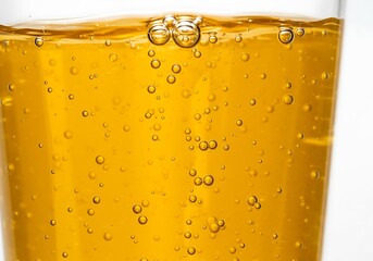 Close up of a glass of beer with bubbles isolated on white background