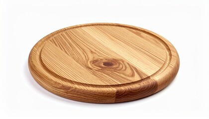 Obraz premium High-quality round wooden cutting board showcasing natural wood grain, perfect for kitchen and culinary applications.