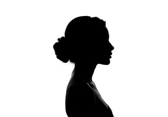 Silhouette of a womans head isolated on white background in profile view