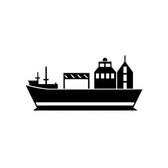 Obraz premium Silhouette of a cargo ship on white background on transparent background