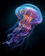 M&eacute;duse bioluminescente dans l&rsquo;eau sombre