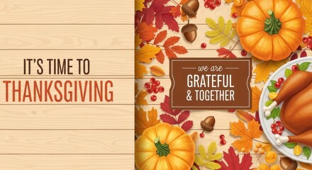 Festive Thanksgiving background with autumnal elements and warm message inviting celebration and
