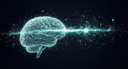 Dynamic neural network connection firing with glowing brain synapses and data streams, visualizing complex thought processes and artificial intelligence breakthroughs in a futuristic digital landscape