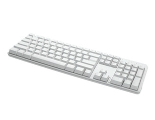 All-white, rectangular keyboard with keycaps arranged in a standard layout